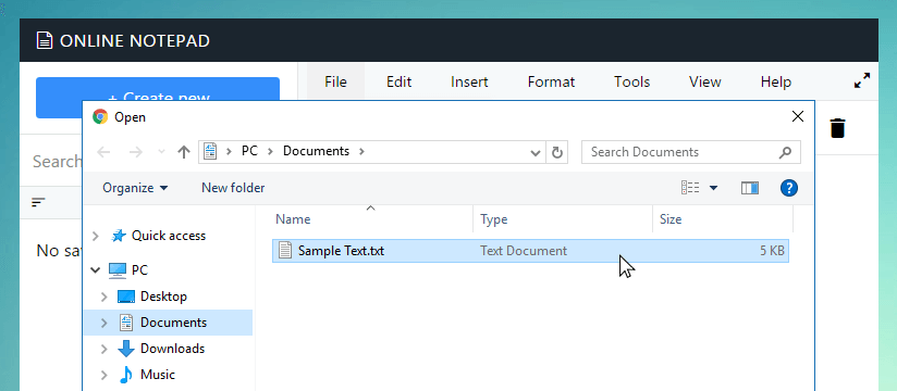 Open file dialog in Knowseo